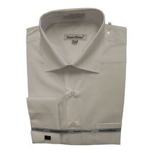 MEN'S DANIEL ELLISSA SEMI SPREAD COLLAR WHITE FRENCH CUFF DRESS SHIRT. DS3816.